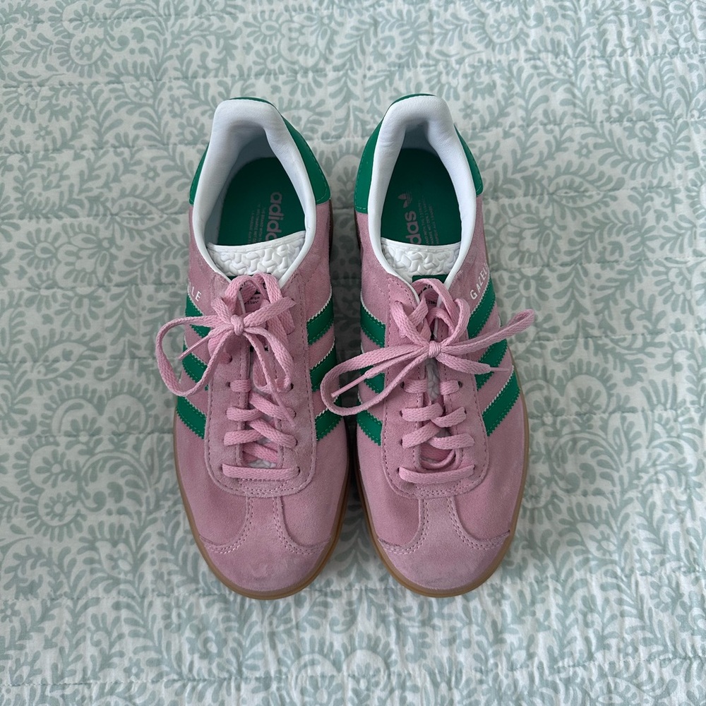 adidas Gazelle Platform Sneakers in Pink and Green with Gum Sole - Picture 2 of 5